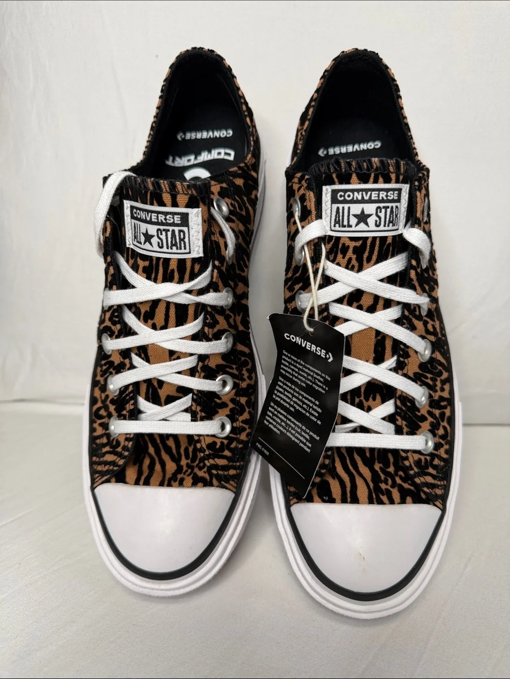Converse Leopard Print Low Top Sneakers - Brown/Black/White Size Wm's12 / Men 10